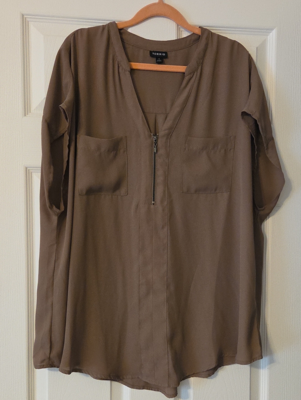 torrid Brown V-Neck Zip Front Tunic Blouse